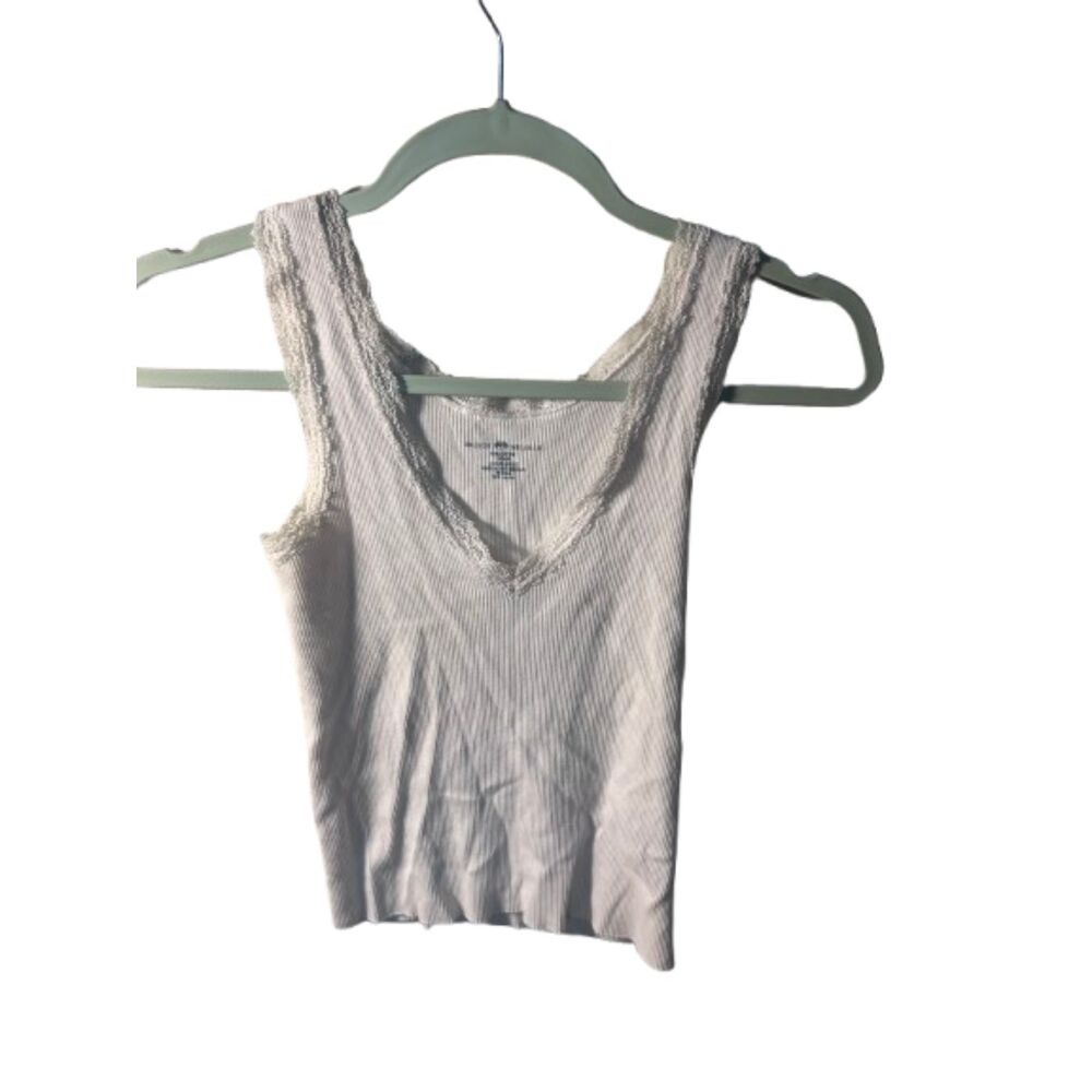 Brandy Melville Ribbed Lace Trim Tank Top White One Size Y2K